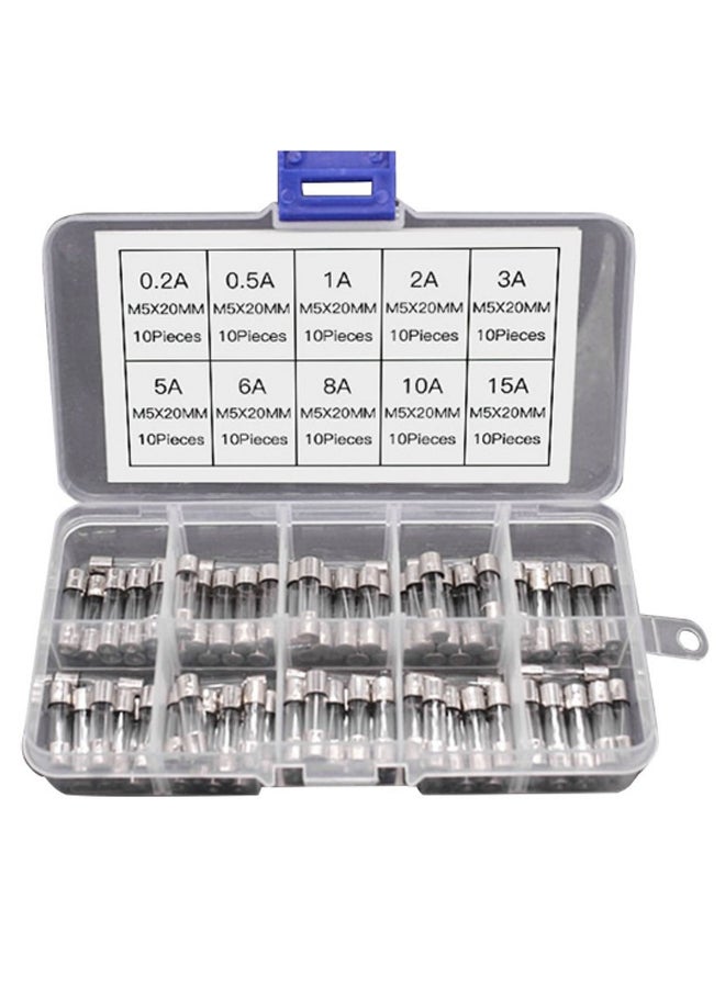100-Piece Fast Blow Glass Fuse Set Silver/Clear 5 x 20mm - Image 2