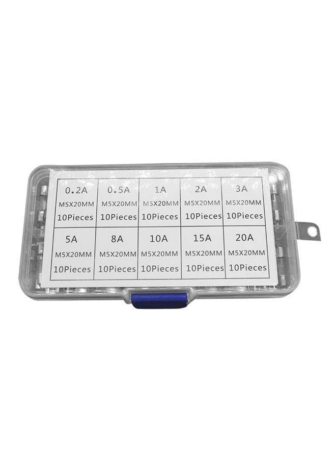 100-Piece Fast Blow Glass Fuse Set Silver/Clear 5 x 20mm - Image 2