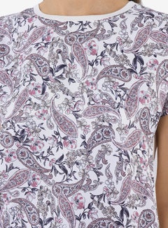 R&B Printed Top With Round Neck And Short Sleeves Ivory  - Image 5