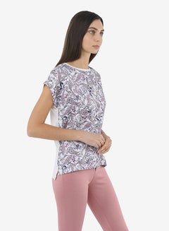 R&B Printed Top With Round Neck And Short Sleeves Ivory  - Image 3