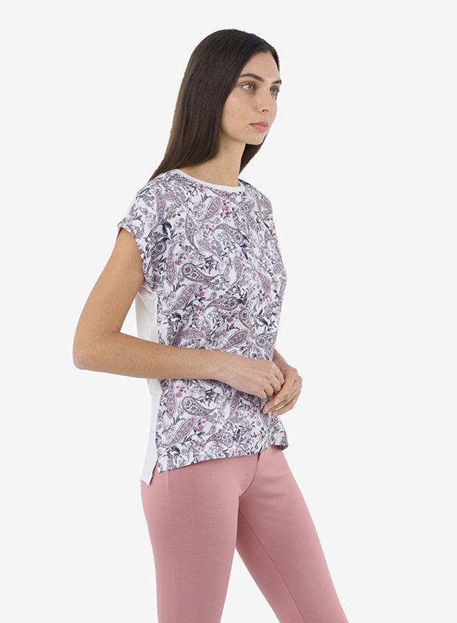 R&B - Printed Top With Round Neck And Short Sleeves Ivory - Image 1