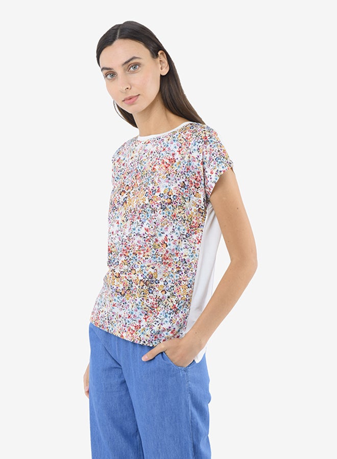 Printed Top With Round Neck And Short Sleeves Multicolour