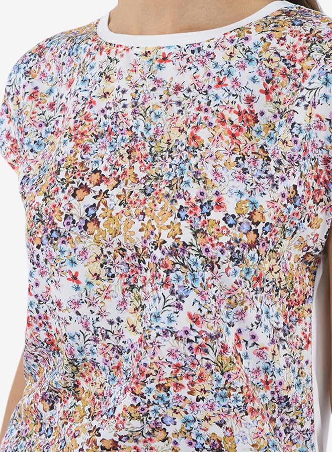 Printed Top With Round Neck And Short Sleeves Multicolour