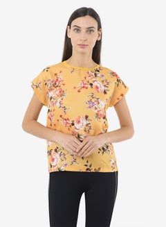 R&B Printed Top With Round Neck And Short Sleeves Mustard  - Image 1