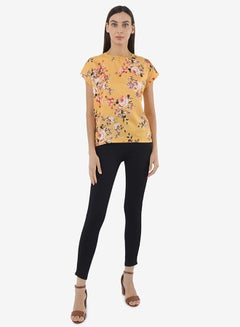 R&B Printed Top With Round Neck And Short Sleeves Mustard  - Image 4