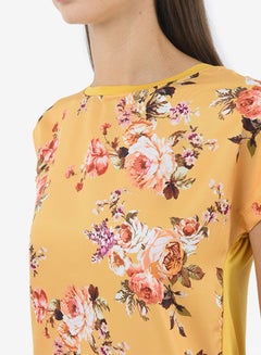 R&B Printed Top With Round Neck And Short Sleeves Mustard  - Image 5
