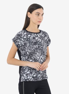 R&B Printed Top With Round Neck And Short Sleeves Black  - Image 3