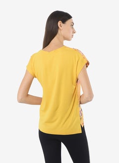 R&B Printed Top With Round Neck And Short Sleeves Mustard  - Image 2