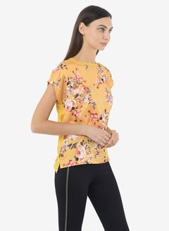 R&B Printed Top With Round Neck And Short Sleeves Mustard  - Image 3