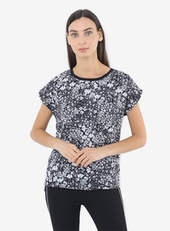 R&B Printed Top With Round Neck And Short Sleeves Black  - Image 1
