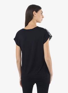 R&B Printed Top With Round Neck And Short Sleeves Black  - Image 2
