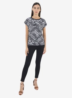 R&B Printed Top With Round Neck And Short Sleeves Black  - Image 4