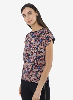 R&B Printed Top With Round Neck And Short Sleeves Blue  - Image 3