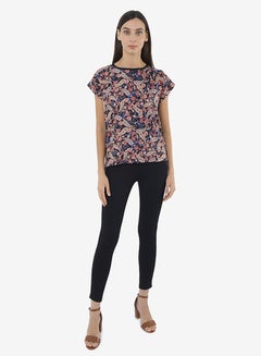 R&B Printed Top With Round Neck And Short Sleeves Blue  - Image 4