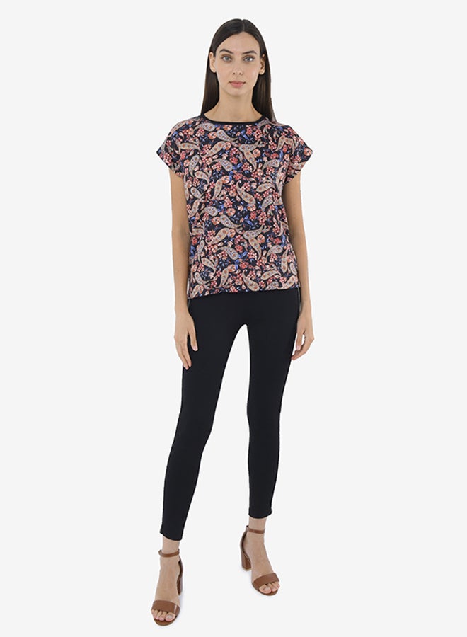 R&B - Printed Top With Round Neck And Short Sleeves Blue - Image 1