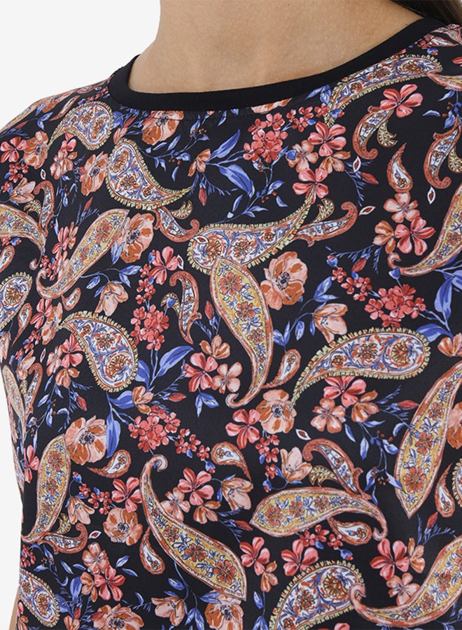 R&B - Printed Top With Round Neck And Short Sleeves Blue - Image 1