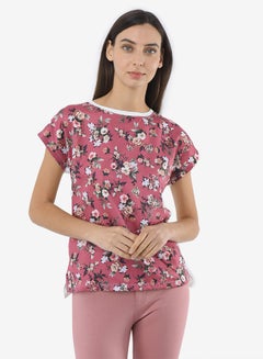 R&B Printed Top With Round Neck And Short Sleeves Dark Pink  - Image 1