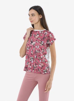 R&B Printed Top With Round Neck And Short Sleeves Dark Pink  - Image 3
