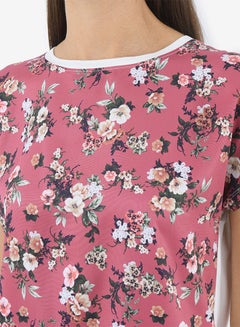 R&B Printed Top With Round Neck And Short Sleeves Dark Pink  - Image 5