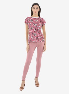 R&B Printed Top With Round Neck And Short Sleeves Dark Pink  - Image 4