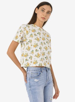 R&B Graphic Printed Crop T-Shirt With Round Neck Short Sleeves Ivory  - Image 3