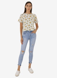 R&B Graphic Printed Crop T-Shirt With Round Neck Short Sleeves Ivory  - Image 4