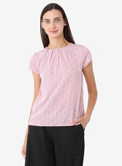 R&B Printed Top With Round Neck And Short Sleeves Pink/White  - Image 1