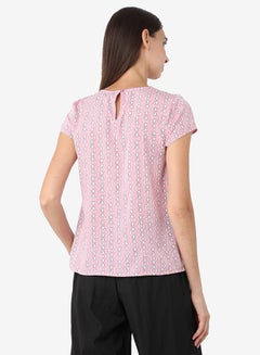R&B Printed Top With Round Neck And Short Sleeves Pink/White  - Image 2