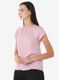 R&B Printed Top With Round Neck And Short Sleeves Pink/White  - Image 3