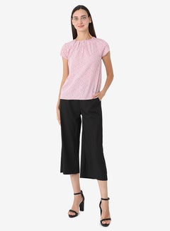 R&B Printed Top With Round Neck And Short Sleeves Pink/White  - Image 4