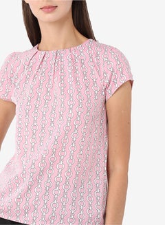 R&B Printed Top With Round Neck And Short Sleeves Pink/White  - Image 5