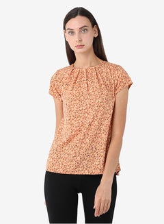 R&B Printed Top With Round Neck And Short Sleeves Orange  - Image 1
