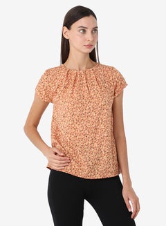 R&B Printed Top With Round Neck And Short Sleeves Orange  - Image 3
