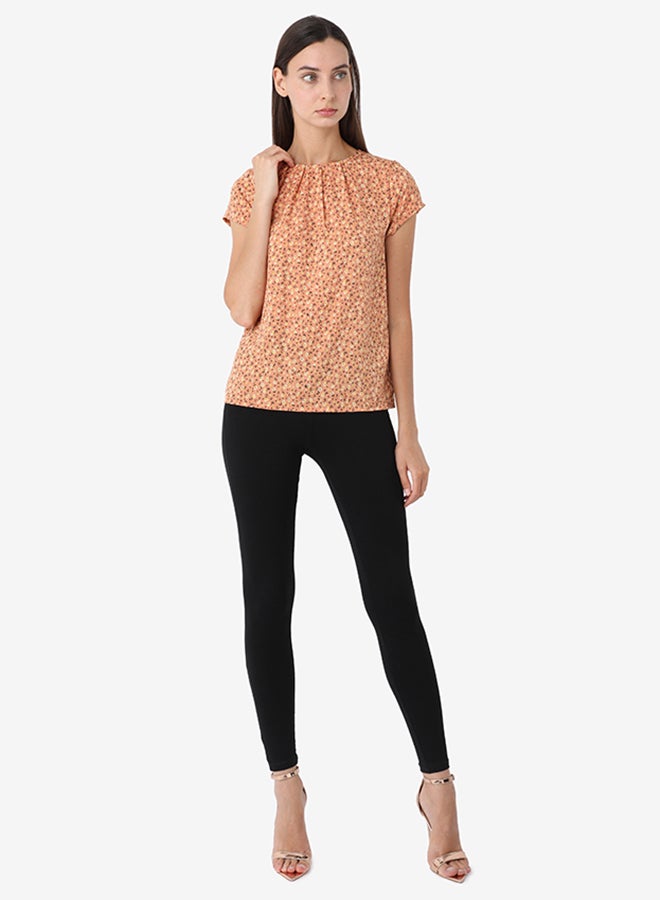 R&B Printed Top With Round Neck And Short Sleeves Orange  - Image 4