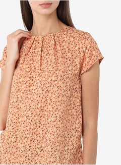 R&B Printed Top With Round Neck And Short Sleeves Orange  - Image 5