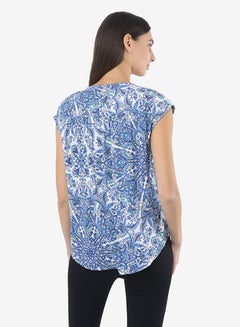 R&B Printed V-Neck Top With Extended Sleeves And Front Knot Detail Blue  - Image 2