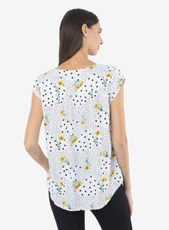 R&B Printed V-Neck Top With Extended Sleeves And Front Knot Detail Ivory  - Image 2