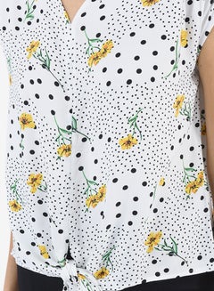R&B Printed V-Neck Top With Extended Sleeves And Front Knot Detail Ivory  - Image 5