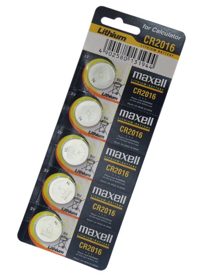 ماكسل مجموعة بطاريات ليثيوم CR2016 من 5 قطع فضي