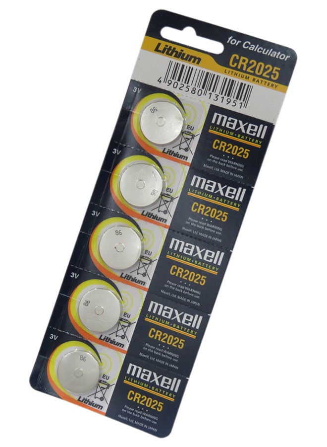 Maxell 5-Piece CR2025 Lithium Batteries Set Silver