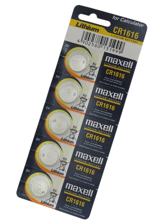Maxell 5-Piece CR1616 Lithium Batteries Set Silver