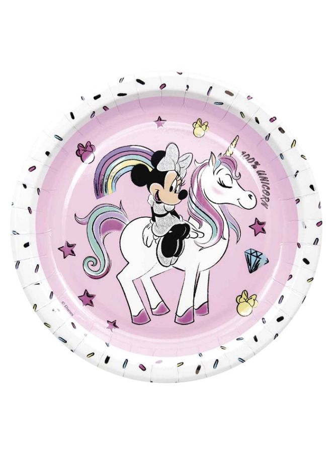 Procos - 8-Piece Metallic Minnie Unicorn Printed Paper Plate Set 23cm - Image 1
