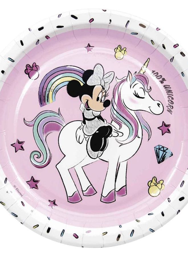 Procos - 8-Piece Metallic Minnie Unicorn Printed Paper Plate Set 23cm - Image 1