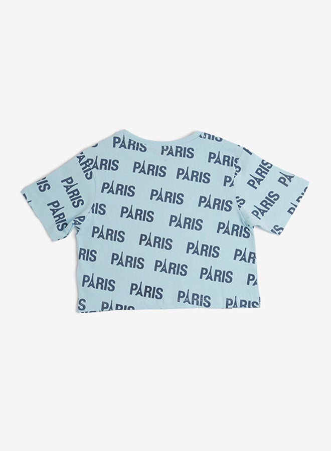 R&B - All Over Printed Crop Top With Short Sleeves Blue - Image 1