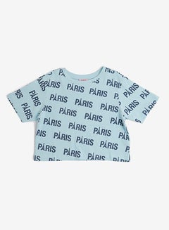 R&B All Over Printed Crop Top With Short Sleeves Blue  - Image 1