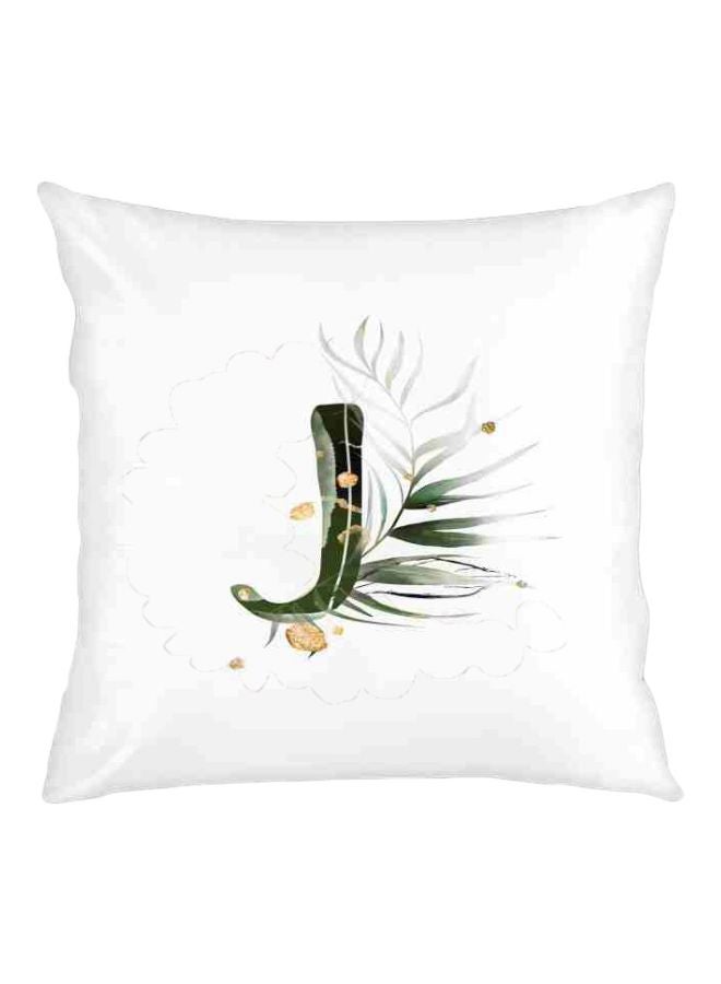 J Letter Printed Cushion Cover White/Green/Beige 40x40cm