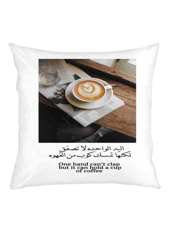غطاء وسادة مطبوع عليه عبارة ورسمة قهوة أبيض/أسود/بني 40x40سم