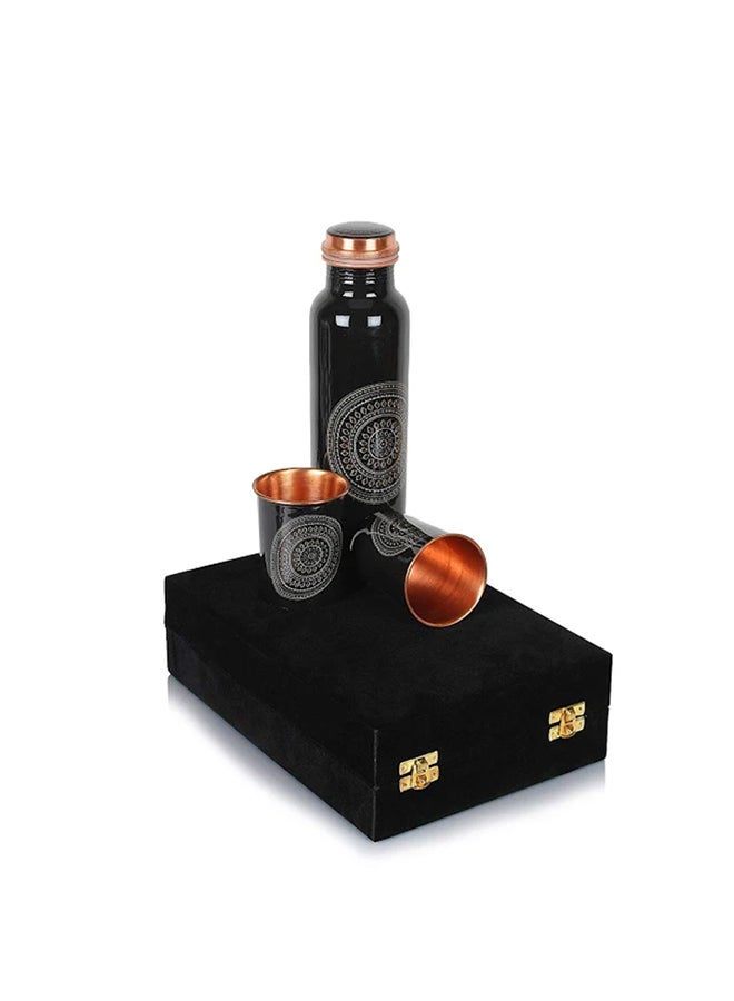 Green Tree - Copper Water Bottle And Glass Set Black/Rose Gold 1x Bottle (950 ml), 2x Glass ( 250 ml) - Image 1
