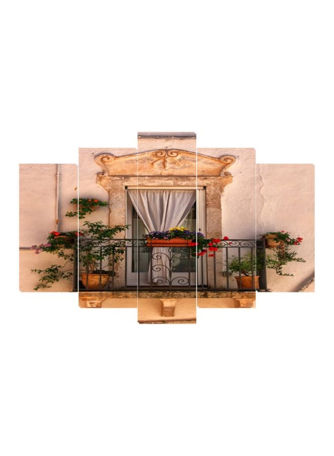 5-Piece Roses Theme Wooden Wall Art Set Beige/White/Green 100x60cm 