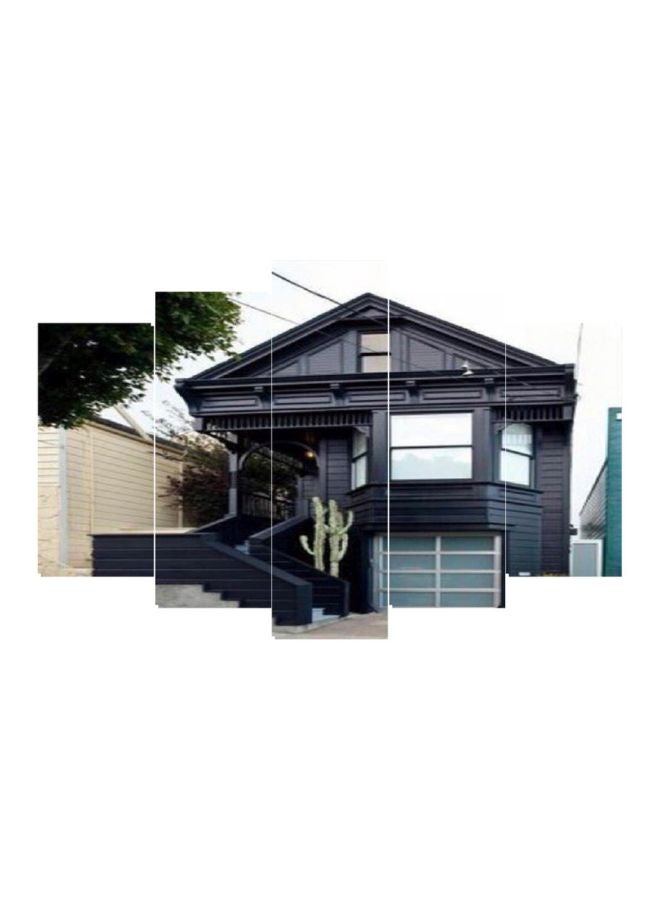 5-Piece Bungalow Themed Wall Art Set Black/Green/Beige 100x60cm